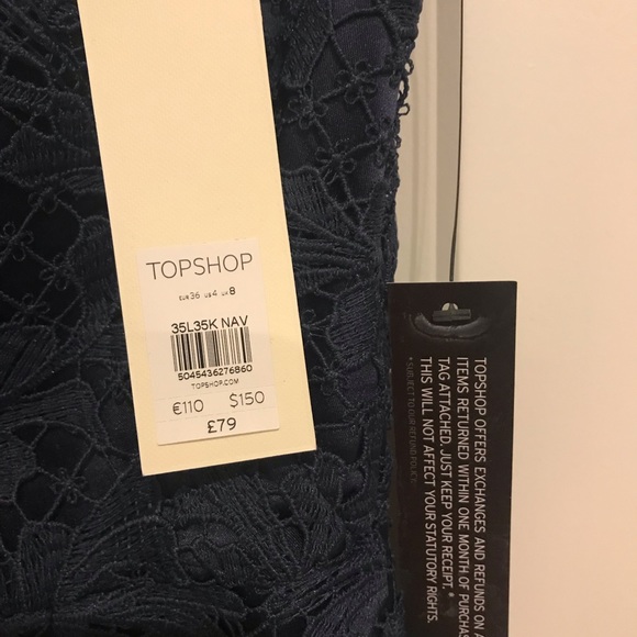 Topshop navy strapless lace midi cocktail dress - Picture 3 of 3